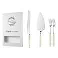 thumbnail image 1 of Juego de cuchillos y espátulas para pastel de acero inoxidable con mango de cerámica perlada y tenedores | Elegantes utensilios para hornear y servir postres para bodas, aniversarios y fiestas, 1 of 2