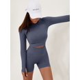 thumbnail image 2 of Women Workout Sets 2 Pieces Long Sleeve Yoga Outfits Gym Clothes Seamless Ribbed Crop Top High Waist Leggings Grey S, 2 of 5