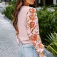 thumbnail image 2 of Suéter de invierno para mujer con cuello redondo y mangas abullonadas estampadas - Moda informal, rosa, XL, 2 of 6