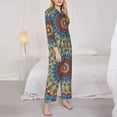 thumbnail image 4 of Kll Round Mandala Print Women'S Long Sleeve Pajamas With Pants Sleepwear Loungewear 2 Set-Large, 4 of 9