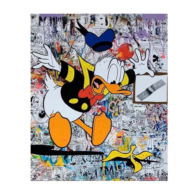 Disney Street Graffiti Art Canvas Paintings Mickey Mouse and Donald Duck Poster Print Wall Art Picture for Bedroom Home Decor13x18cm No Frame Gao Jinjia LED