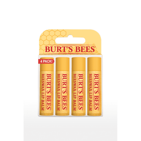 Kissy Lips Lip Balm - Burt's Bees 100% Natural Moisturizing Lip Balm, Original Beeswax with Vitamin E & Peppermint Oil 4 Tubes