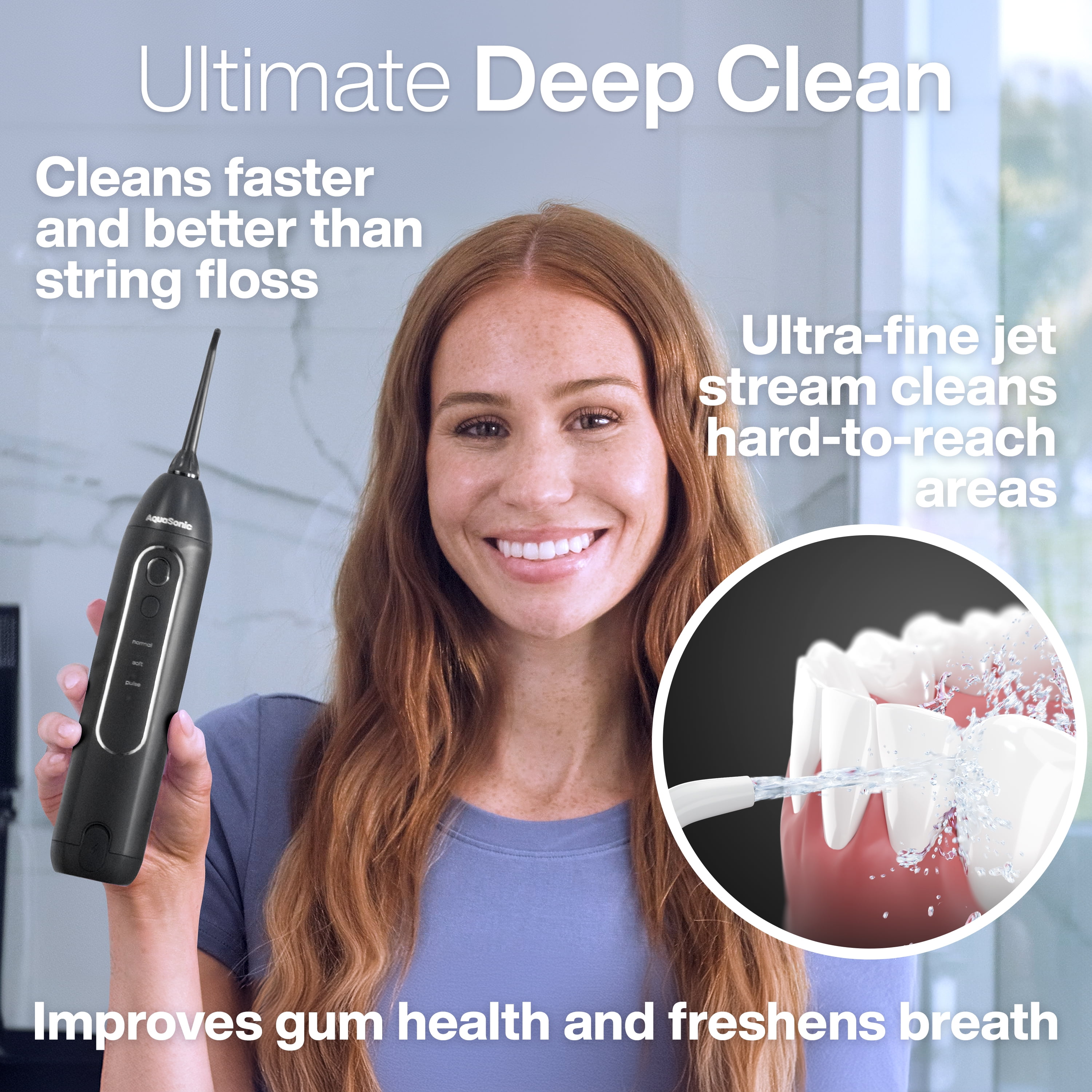 AquaSonic Icon Electric Water Flosser - 150ml Tank, Cordless Rechargeable, Waterproof, Portable Oral Irrigator - Black