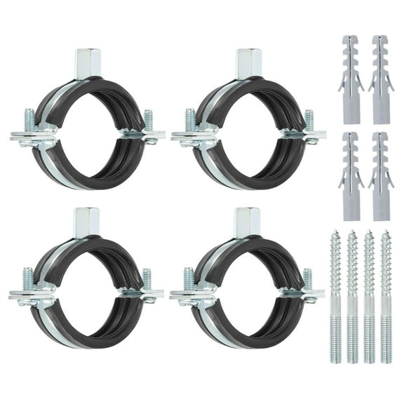 Uxcell 4 Pcs 1.7-2inch Heavy Duty Adjustable Split Ring Pipe Hanger, Silver/Black