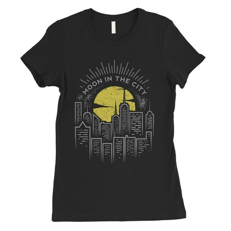 Moon In City Womens Black T-Shirt