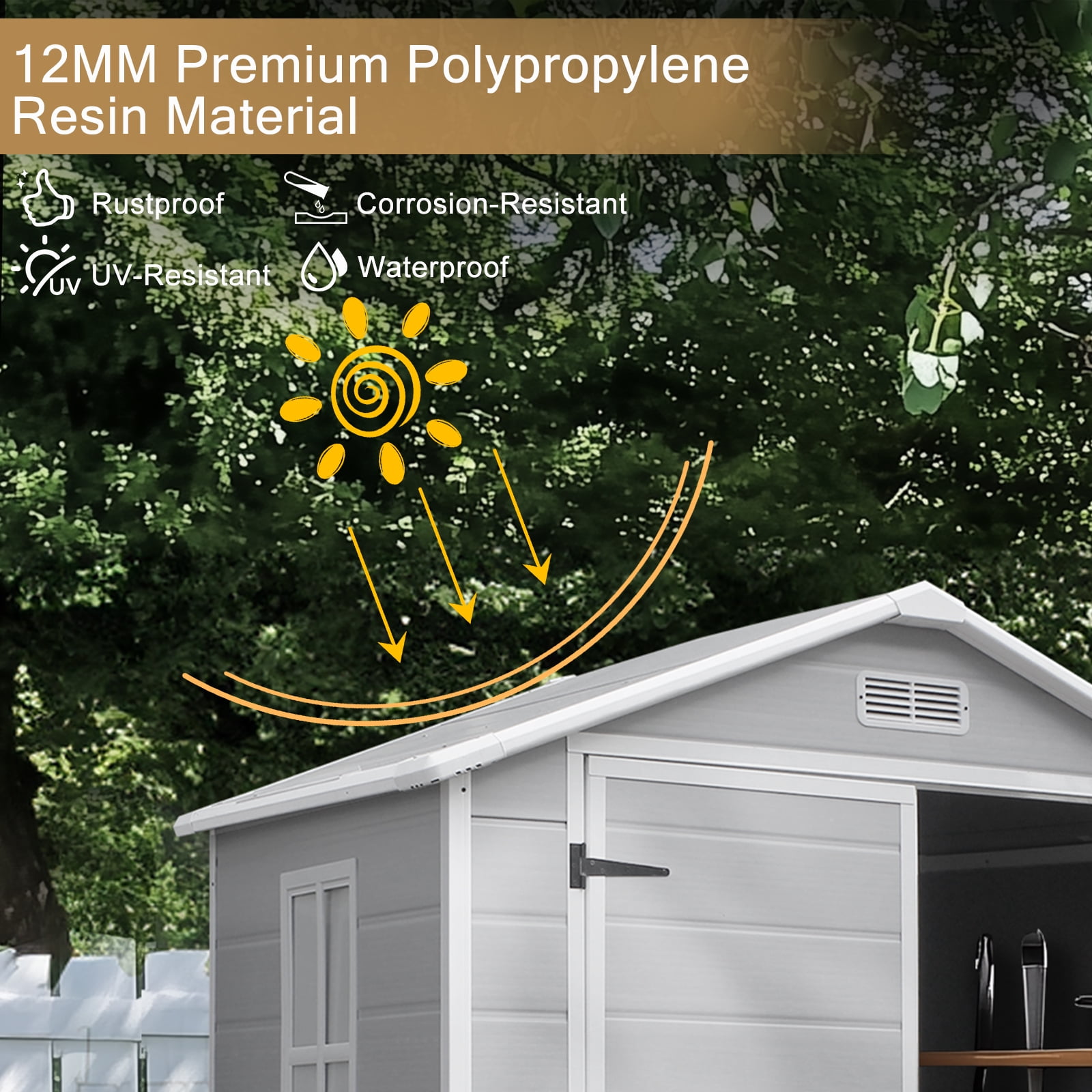 UBesGoo 6' x 5' Outdoor Storage Shed Plastic Garden Shed Resin Organization for Home/Lawn Mower/Backyard Equipment/Bike Storage/Pool Supplies