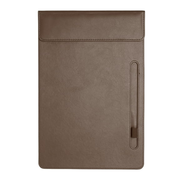 A4 Letter Size PU Leather Clipboard, 9.5"x13.5" Business Magnetic Padfolio with Pen Holder Organizer Office Folder Writing Board Style 3, Brown