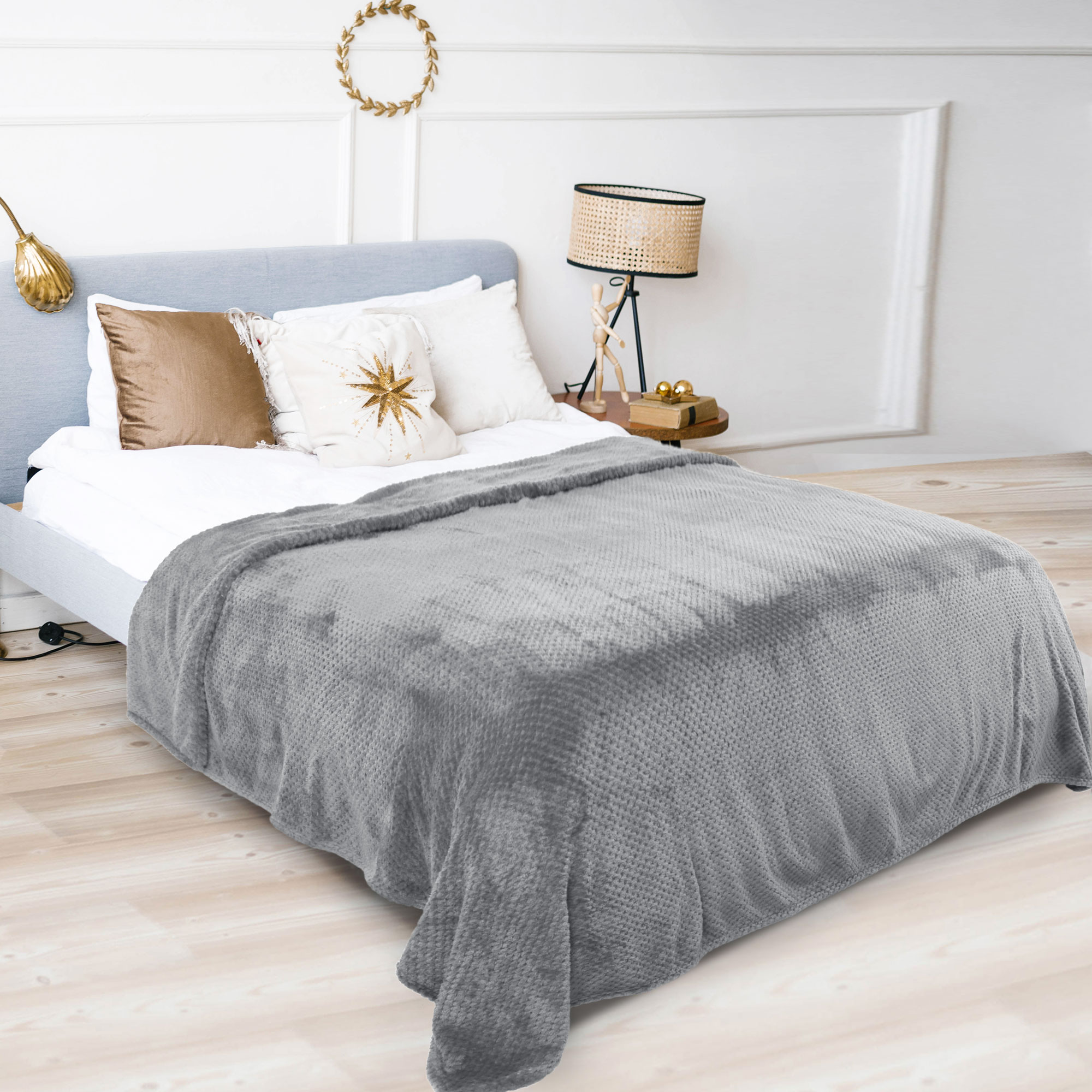Unique Bargains Soft Flannel Fleece Velvet Blanket Gray 60" x 78"