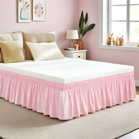 Nvzi adjustable elastic bed skirt 1 piece, Light Pink machine washable elastic dustproof bed skirt, easy to install, soft bed skirt for bedroom bed decoration, Twin 39 * 75 15 in
