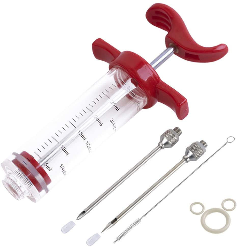 Marinade Injector Syringe Screw-on Meat Sauce Stainless 2 Needles for BBQ Grill 