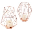 thumbnail image 2 of Minimalist Geometric Copper Metal Wire Pillar Candle Holder Set of 2 - Modern 3D Decorative Handmade Lantern for Tea Light Candle Rose Flower Table Centerpiece Ornament Wedding Home Decor, Copper, 2 of 7