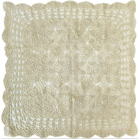 

Handmade Crochet Cotton Lace Table Placemats Sofa Doilies Square Beige 23 inch
