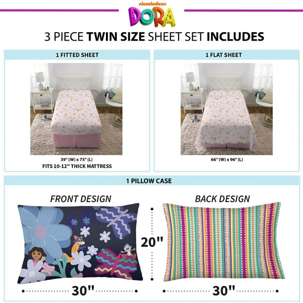 Dora Kids 3 Piece Pink Orange Floral Sheet Set, Twin - Walmart