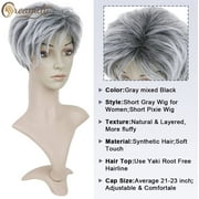 Creamily Grey Short Wigs for Women Layered Short Pixie Cut Wigs with Bangs Synthetic Grey Wigs Wefted Wig Cap
