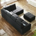 thumbnail image 3 of Sectional Sofa with Storage Ottoman and Reversible Chaise Lounge, L-Shaped Tufted Cushion Corner Sofa with 2 Cup Holders 3 Piece Velvet Sectional Sleeper Sofa Modern Couch Set for Living Room, Black, 3 of 7