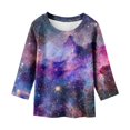 thumbnail image 4 of Girls Fall Tshirts Starry Sky Print Round Neck 3/4 Sleeve Children Purple Girls Fall Tops Casual for 3-4 Years, 4 of 4