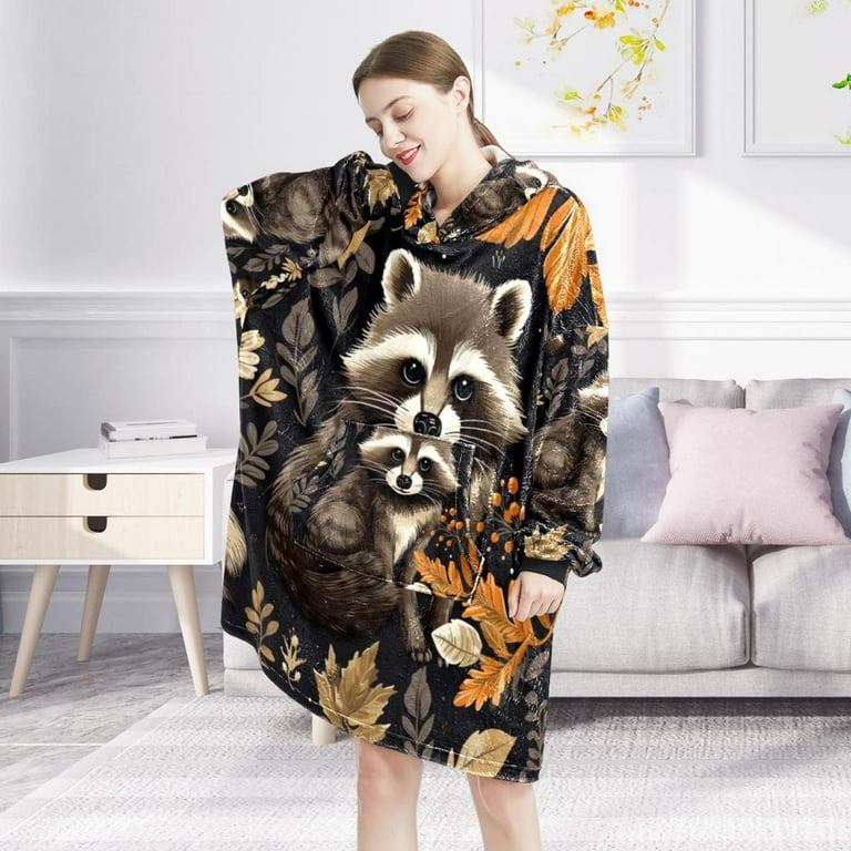 Raccoon Cozy Microfiber Polyester Wearable Blanket Soft Warm Throws for Adults Ultra Plush Sofa Blanket Wrap Comfy Lounge Wear for Winter Oversized Hooded Cape for Men and Women Walmart