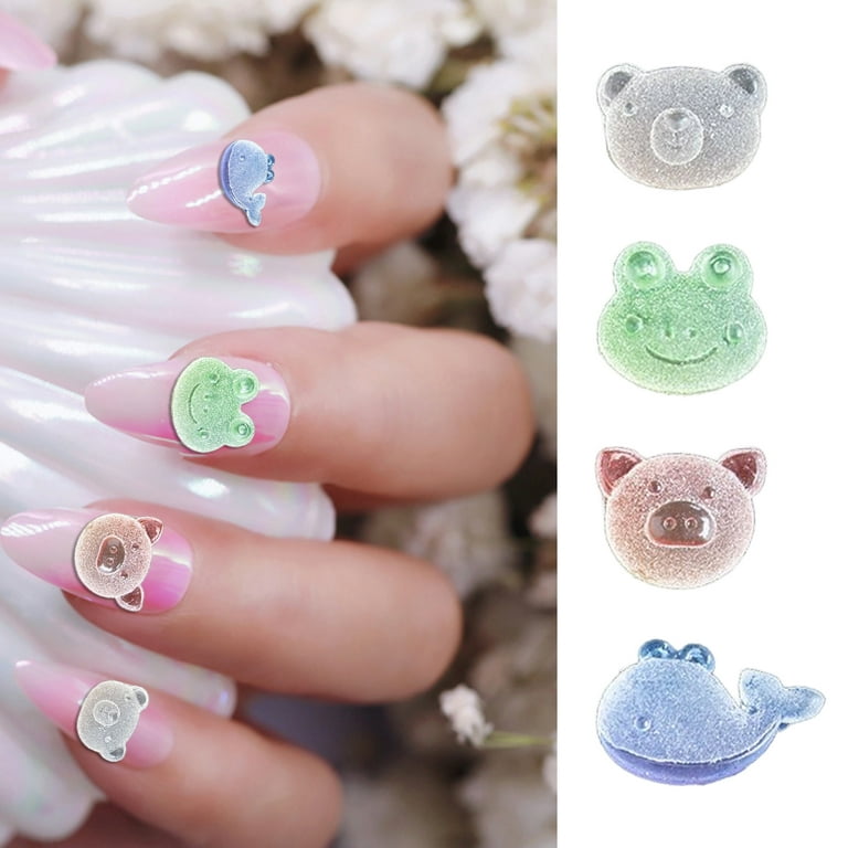 Jiaroswwei 10Pcs Candy Nail Charms Cute Bear Frog Pig Animal Fondant Charms  Flat Back 3D Nail Art Decoration Phone Case Ornament Accessories 