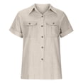 thumbnail image 4 of Cotton Linen Button Down Shirts for Women Collared Short Sleeve Work Blouse Trendy Loose Fit Summer Tops with Pocket (Khaki, XXL), 4 of 5