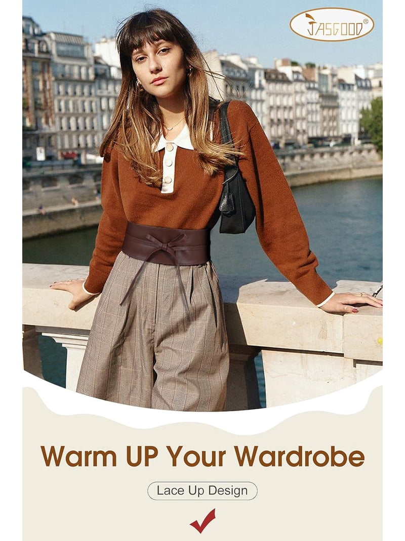 Women Faux Leather Obi Belt, Wide Wrap Retro Waist Belt for  display picture 2