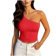 thumbnail image 2 of SELONE Red Off the Shoulder Tops for Women Summer Sleeveless T-Shirts Crop Asymmetrical Tank Tops Going Out Tight Shirts, 2 of 7
