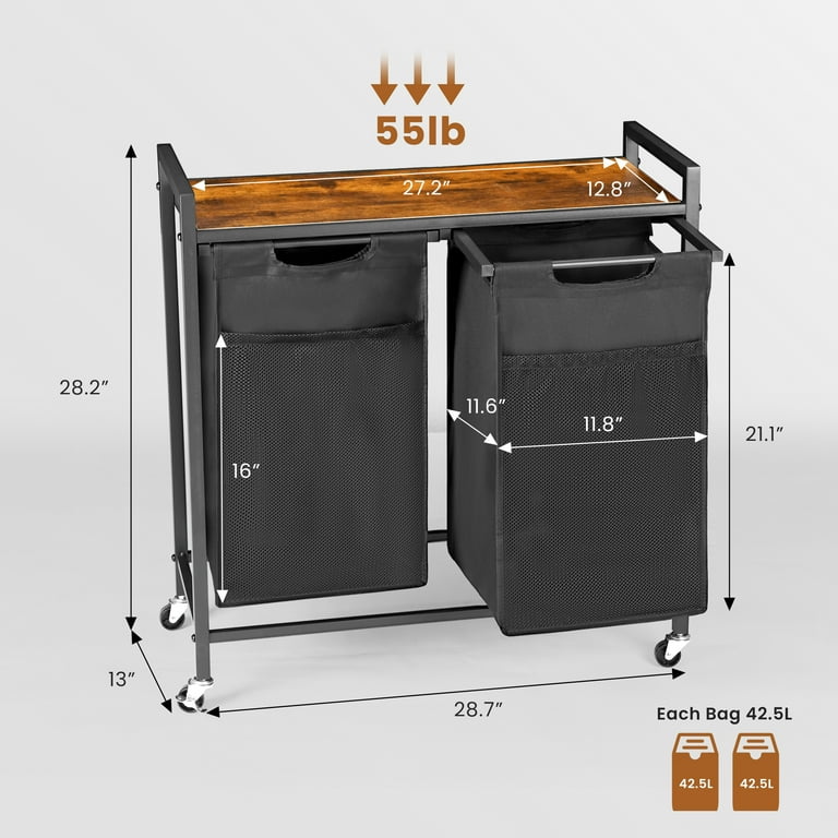 EDX Laundry Hamper, 2 Pull-Out Removable Bags, Clothes Sorter with