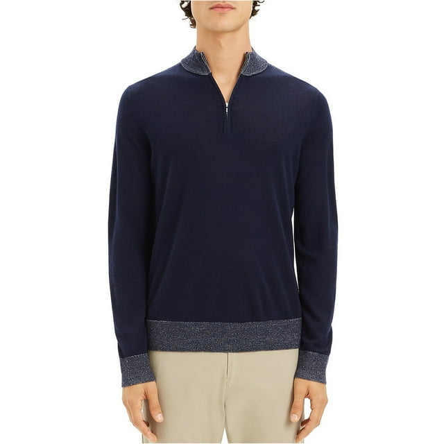Theory Mens Quarter Zip Pullover Sweater, Blue, Medium