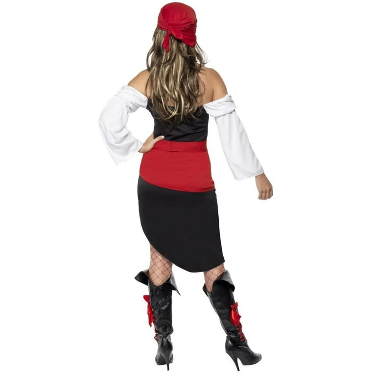 Sassy Pirate Wench Costume With Skirt Adult Black Red White Sassy Pirate Wench Costume With Skirt Adult Black Red White
