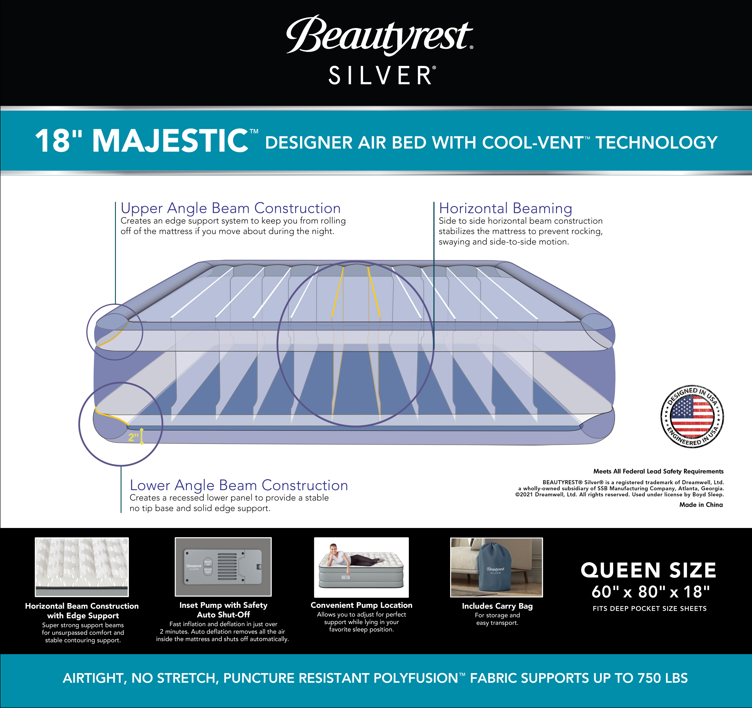 Beautyrest Majestic 18" Queen Air Mattress with Built-in Pump