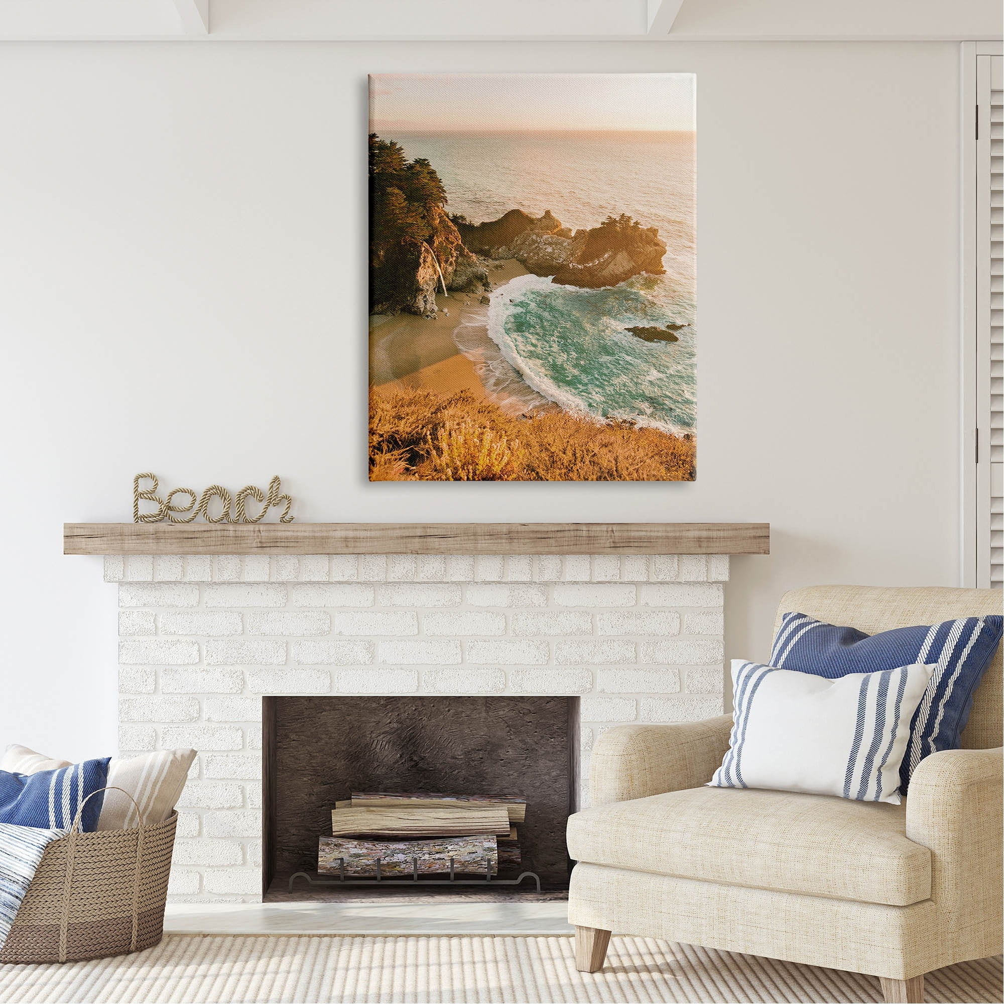 Stupell Industries Waves Crashing Rocky Cove Coastal Photography Gallery Wrapped Canvas Print Wall Art