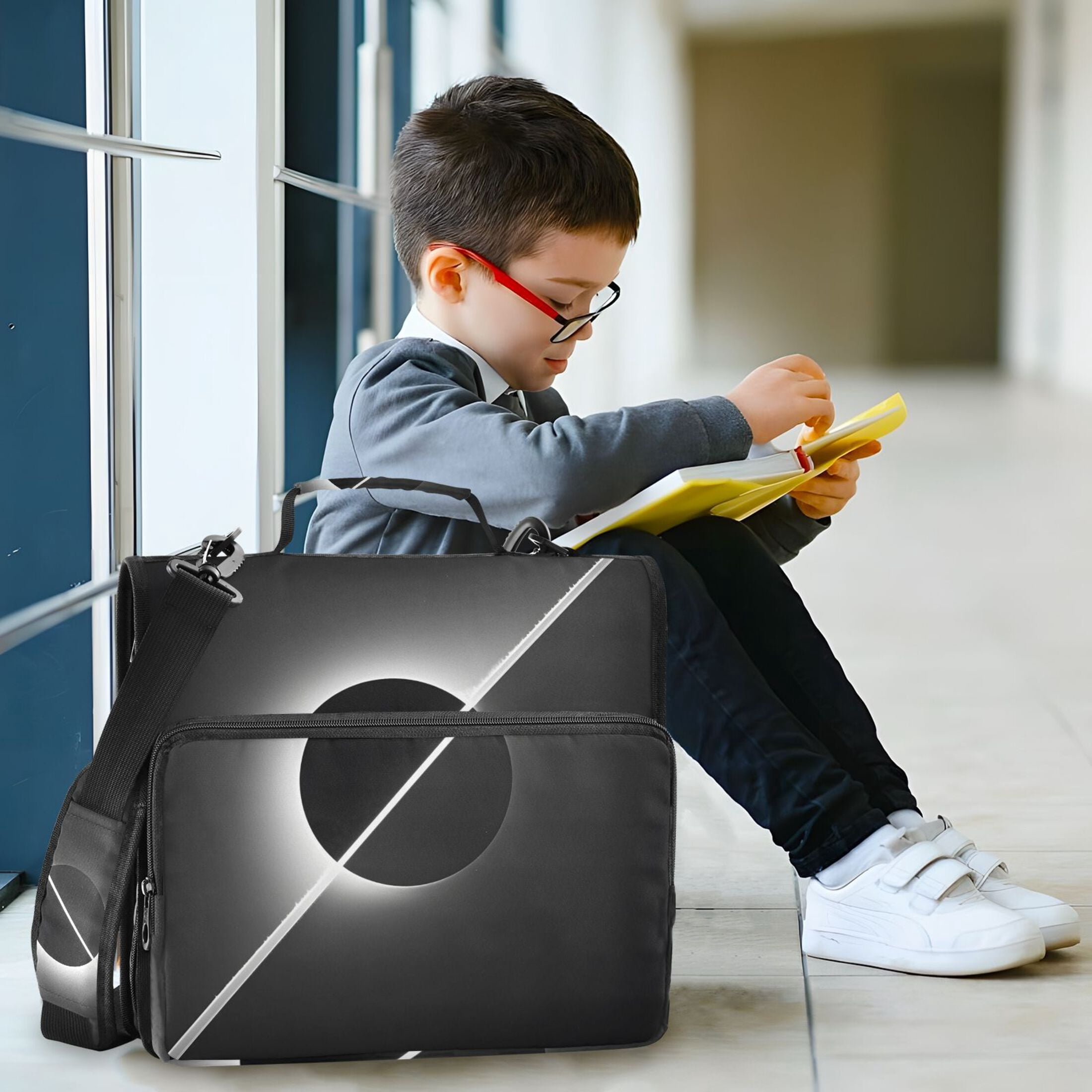 3 Ring Zipper Binder with Shoulder Strap Waterproof Trapper Keeper 2 Inch D-Ring 500 Sheets Capacity Solar Eclipse