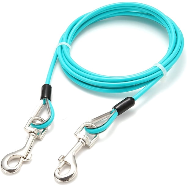 Correa para perros, 10 pies (aprox. 3 metros) Correa para mascotas de alambre de acero galvanizado, recubierta de PVC, apta para mascotas de hasta 100 libras (aprox. 45,4 kg) Parque infantil (azul) TUNC Sencillez
