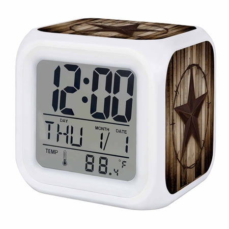 Western Star Retro Digital Alarm Clock for Bedrooms, Smart LED Alarm Clock with 7 Color Changing Night Light, Vintage Brown Wood Barn Silent Wake Up Clocks for Sleep Study Cooking 3.2x3.2