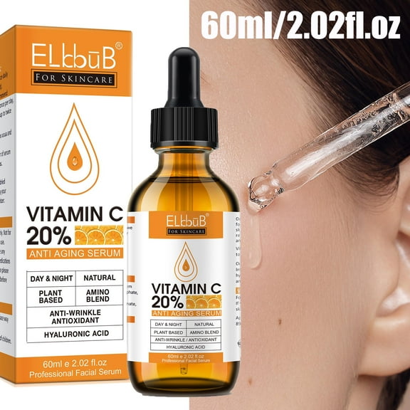 ELBBUB Vitamin Facial Serum 2.02fl.oz/60ml, Antioxidant-Shrink Pores-Reduce Acne-Boost Collagen-Fade Sun Spot-Brighten Skin