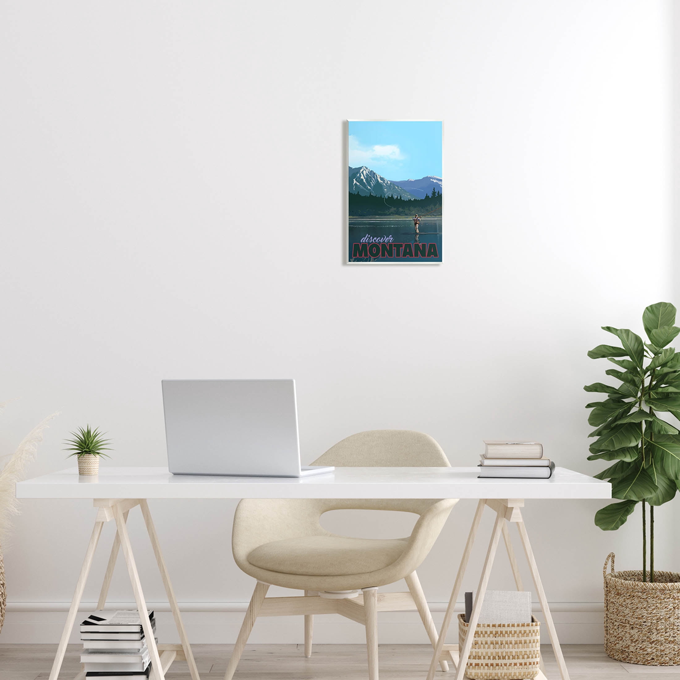 Discover Montana Lake Fishing Scene Landscape Graphic Art Unframed Art Print Wall Art