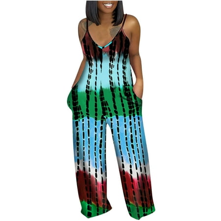 

REORIAFEE Overalls Women Square Collar Sleeveless Jumpsuit Floral Print Suspenders Womens Bodysuit Romper Pajamas Jumpsuit Pocket Wide Leg Long Pants Womens Casual Summer Rompers Sky Blue S