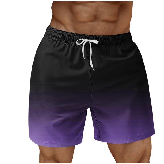 Ecqkame Men Casual Beach Shorts Drying Elastic Waist Drawstring Swimming Shorts Lightweight Outdoor Sports Pants with Pockets Purple L