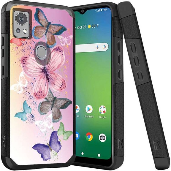 ANJ  Shockproof Dual Layer Slim Hard Case   Tempered Glass Cover Compatible with Icon 5, AT&T Motivate 4 - Butterfly Fantasy