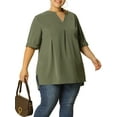 thumbnail image 6 of Unique Bargains Women's Plus Dip Hem Blouse V Neck Short Sleeve Tunic Top, 6 of 9