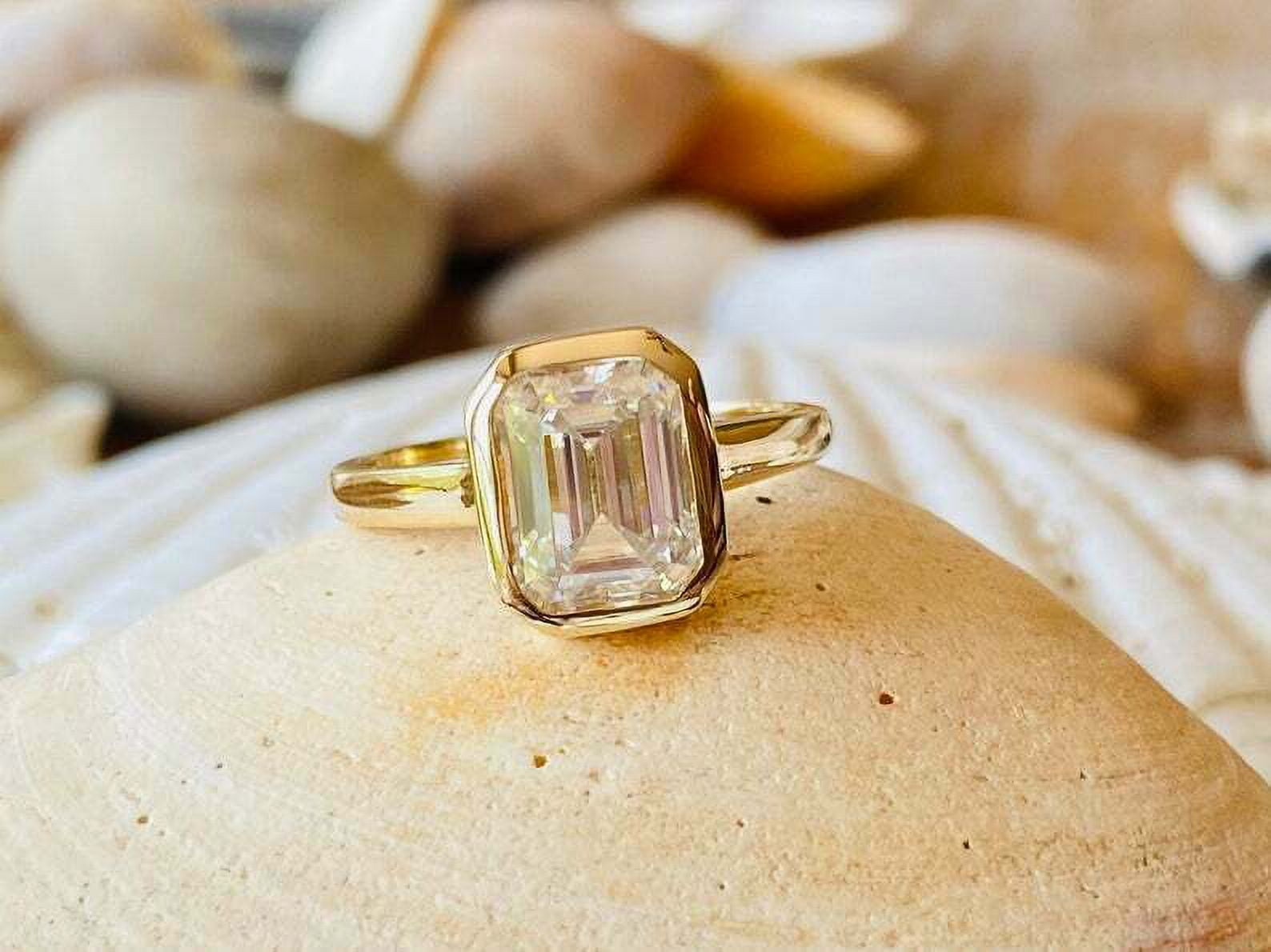 HeartsAndYou 2ct Engagement Ring for Women Emerald Cut Moissanite Bezel Set Solitaire 18k Yellow Gold over Silver