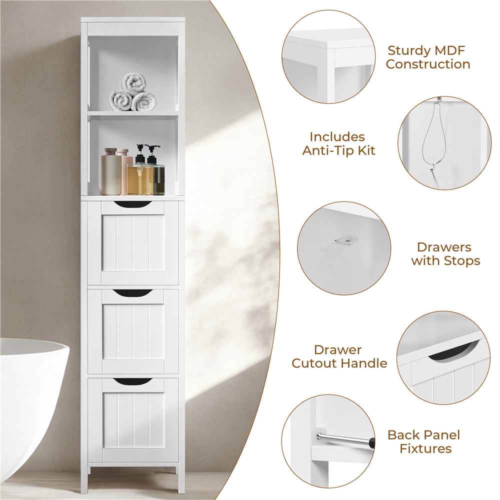 Renwick Modern Bathroom Storage Cabinet, 12" L x 12" W x 56" H, White