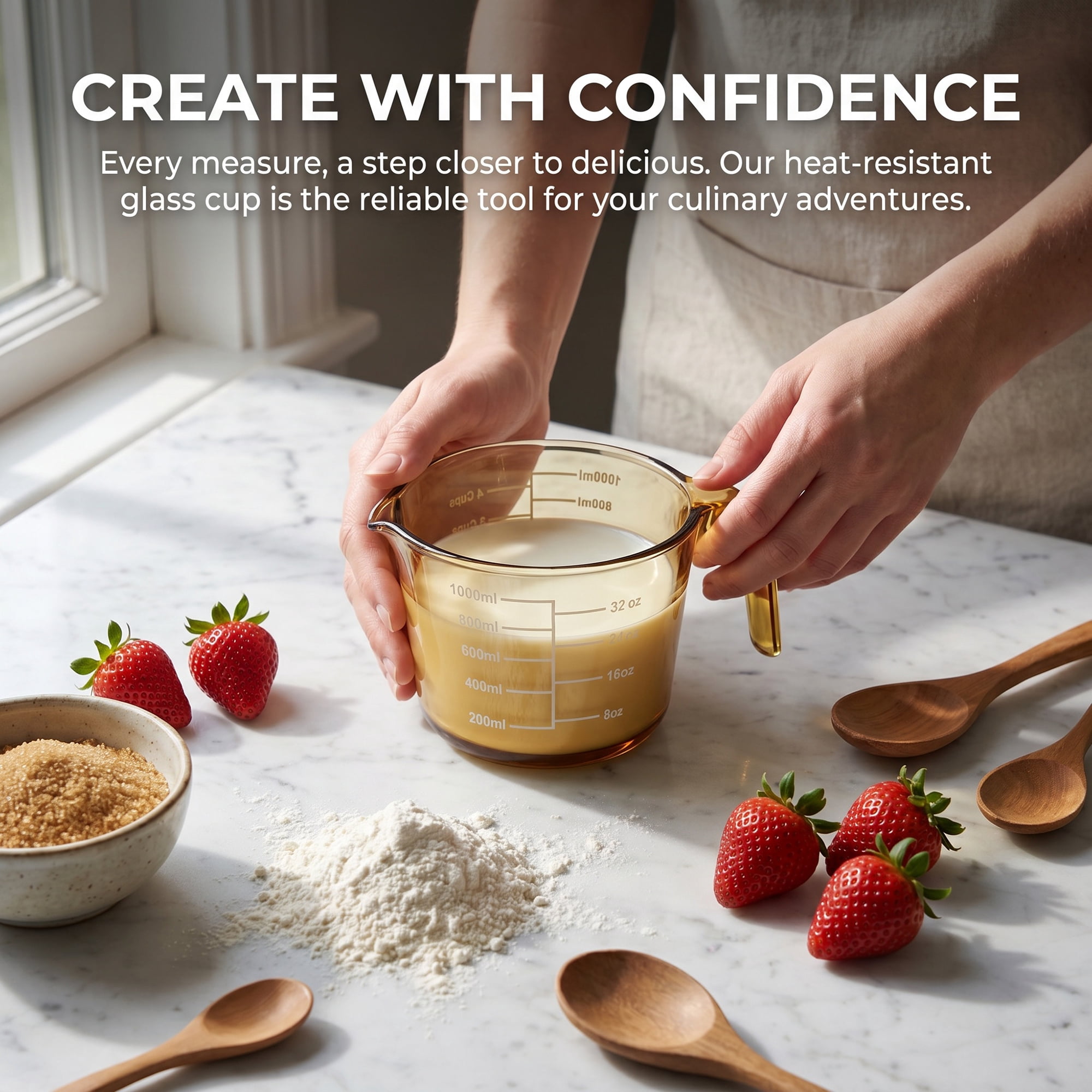 Unique Bargains Glass Measuring Cup for Kitchen Cooking Yellow 1000ml