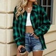 thumbnail image 2 of Busydd Womens Flannel Plaid Shacket Jacket Fashion Casual Work Turndown Collar Fall Jackets Plaid Button Down Long Sleeve Shirts Blouses Trendy Lightweight Tops Jackets with Pockets, 2 of 8