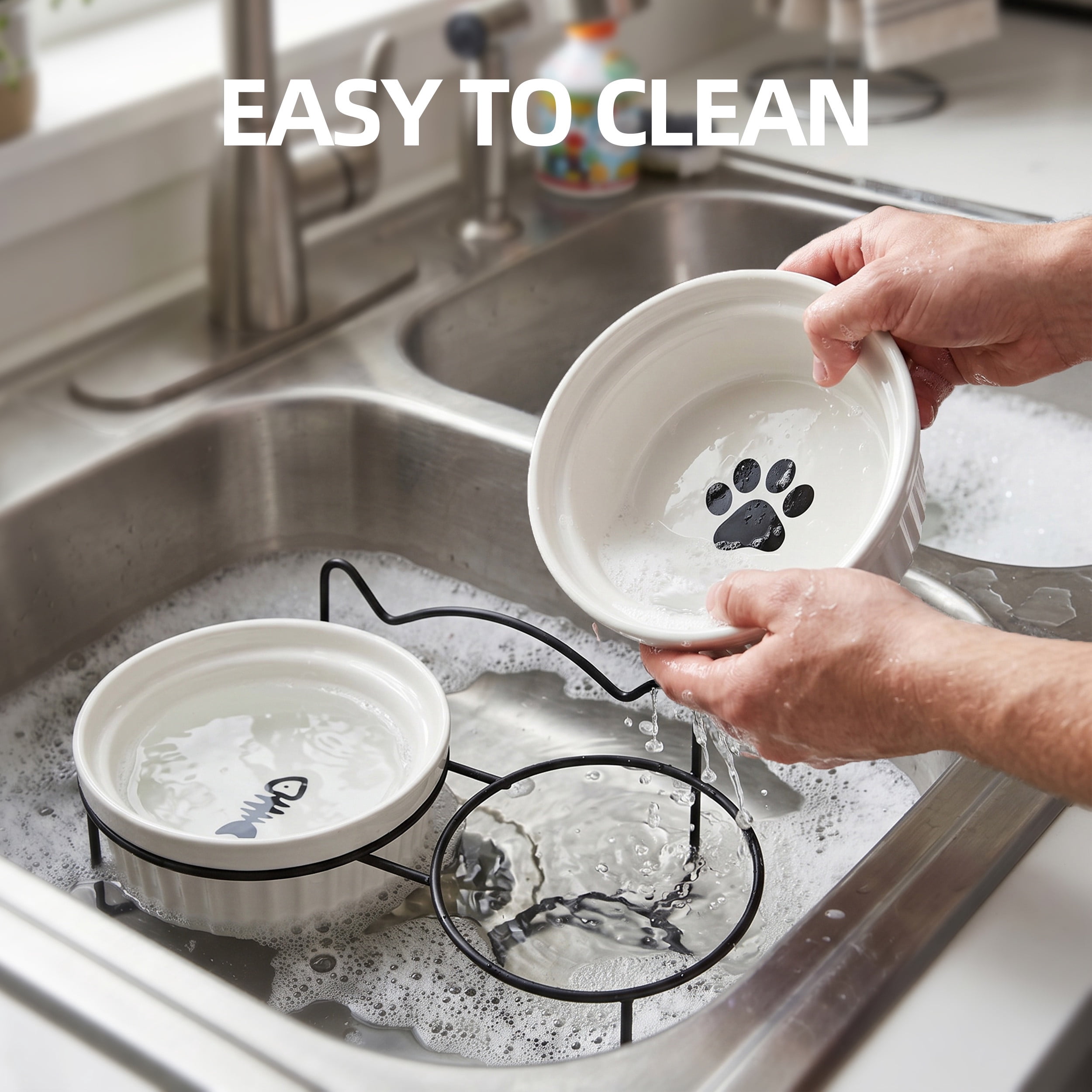 Max & Marlow Ceramic Cat Bowls with Iron Stand, Double Cat Food and Water Bowls Set, Single 300ml