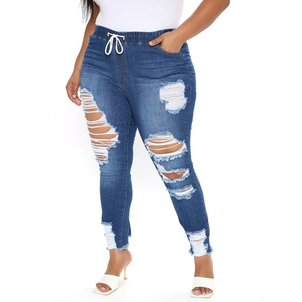 Ripped Jeans for Sexy Big Stretch Skinny Jeans Denim Pants High Waist Juniors Distressed Hole Cute Trouser Pants -