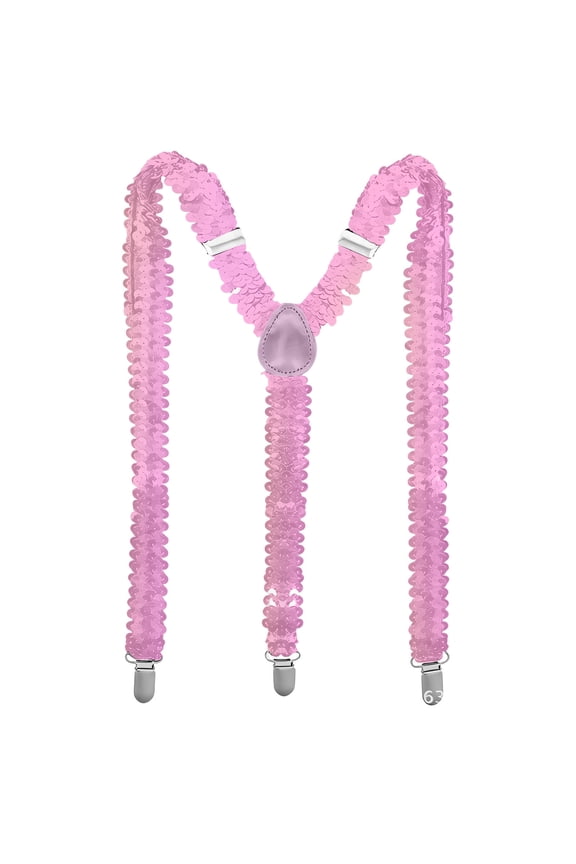Sequin Suspenders with Glitter Finish and Adjustable Straps for Dance Performance Costume Parties Pink