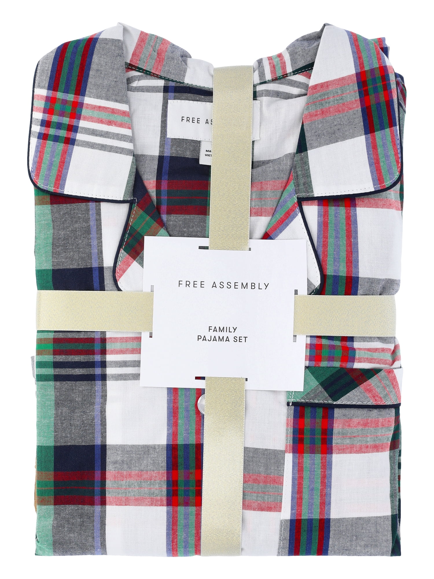 Free Assembly Matching Family Pajamas Kids' Plaid Notch Collar Top and Pants Gift Set, 2-Piece, Sizes XS-XXL