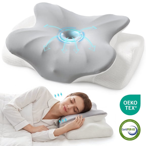 Riousery Ergonomic Cervical Pillow, Dual-Height Contoured Neck Support Pillow, Orthopedic Design for Back and Side Sleepers, with Cooling Cover