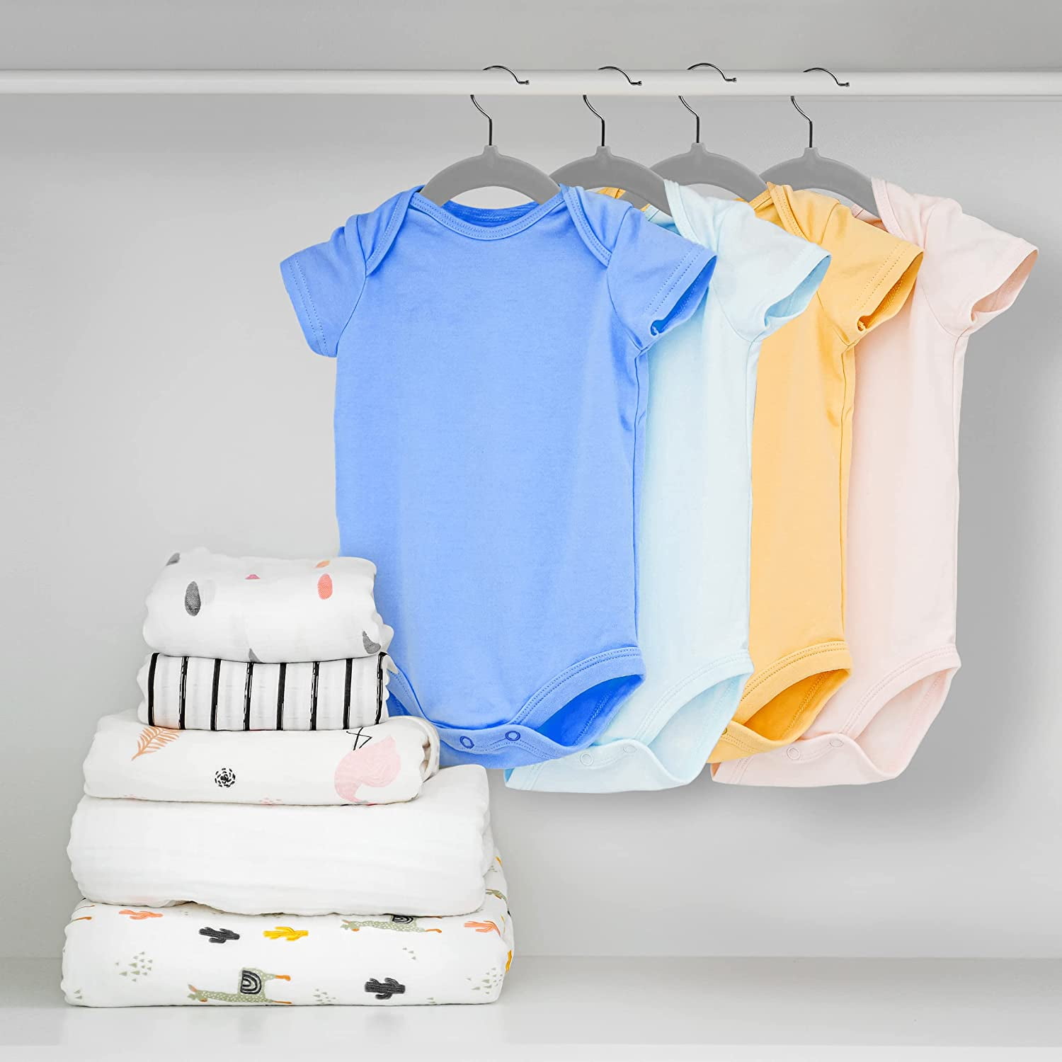 Kids Velvet Hangers 50 Pack – 11 Inch Non-Slip Baby Hangers for Baby and Toddlers, Durable Ultra-Slim Space-Saving Closet Organizers (Grey)