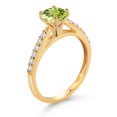 thumbnail image 3 of Gem Stone King 10K Yellow Gold Green Peridot and White Lab Grown Diamond Engagement Ring for Women (1.18 Cttw, Gemstone August Birthstone, Round 6MM, Size 7), 3 of 4